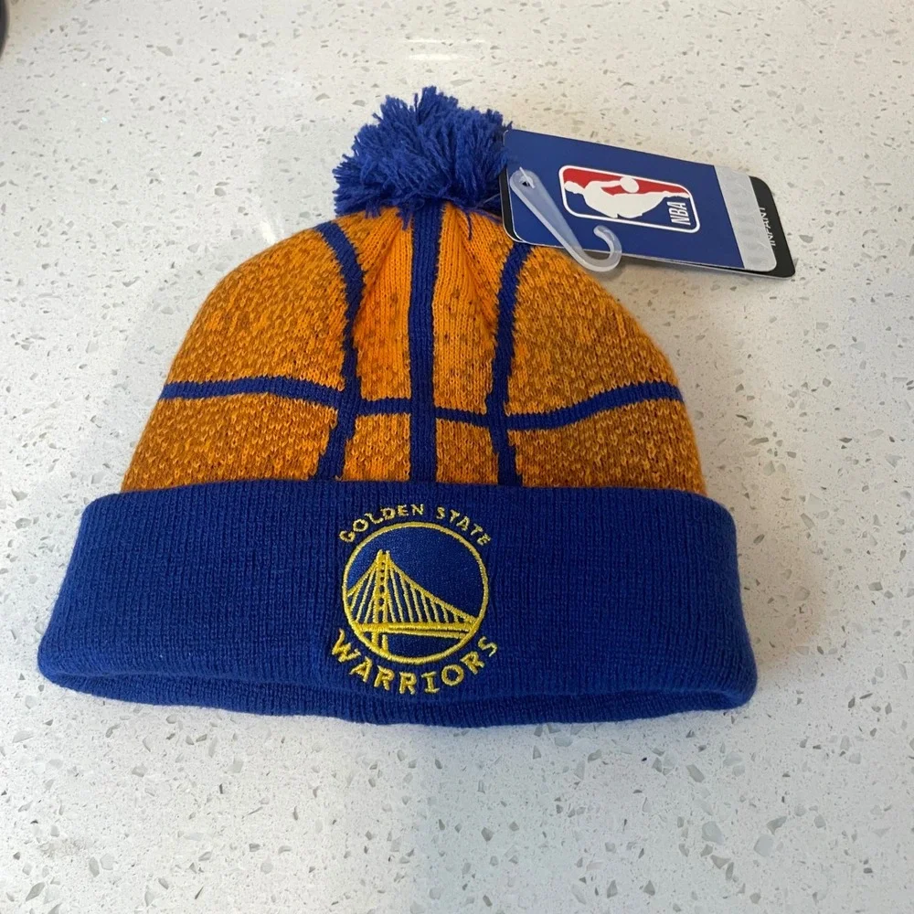 NBA Golden State Warriors Infant Basketball Knit Beanie Blue Gold Pom Hat NEW